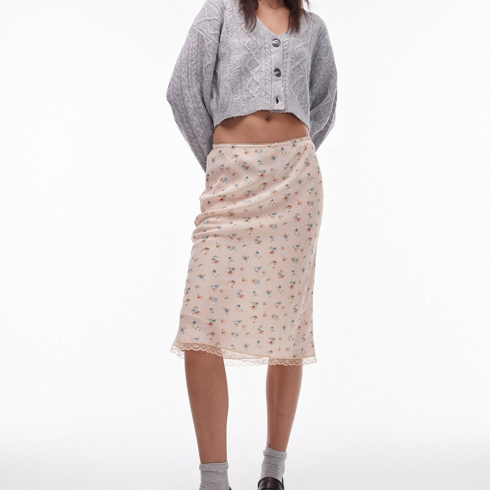 Topshop vintage lace micro floral 90s length bias skirt